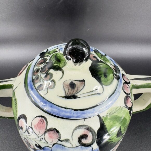 Hand Painted Mexico Pottery Tonala Talavera Sugar Bowl Jar Canister Container - Picture 8 of 13